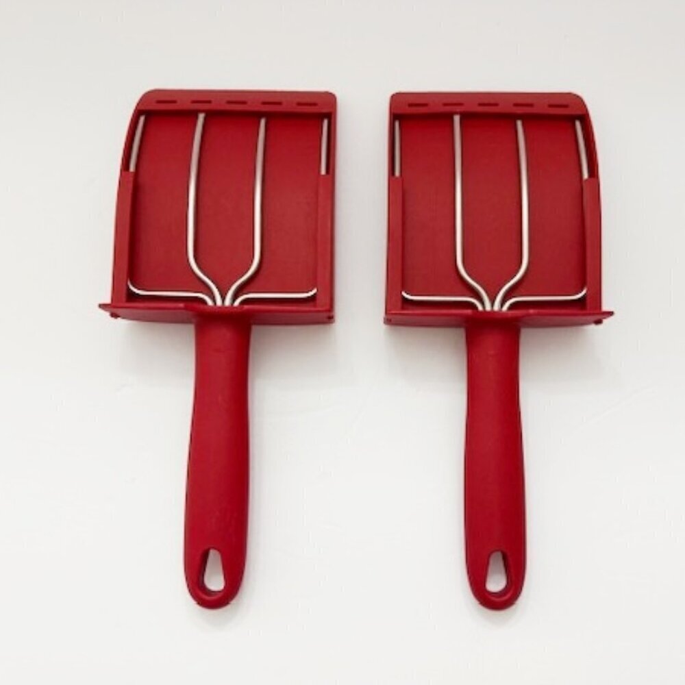 Set of 2 Kuhn Rikon Meat Fork & Scoop Red Swiss Kitchen Tool Stainless Steel